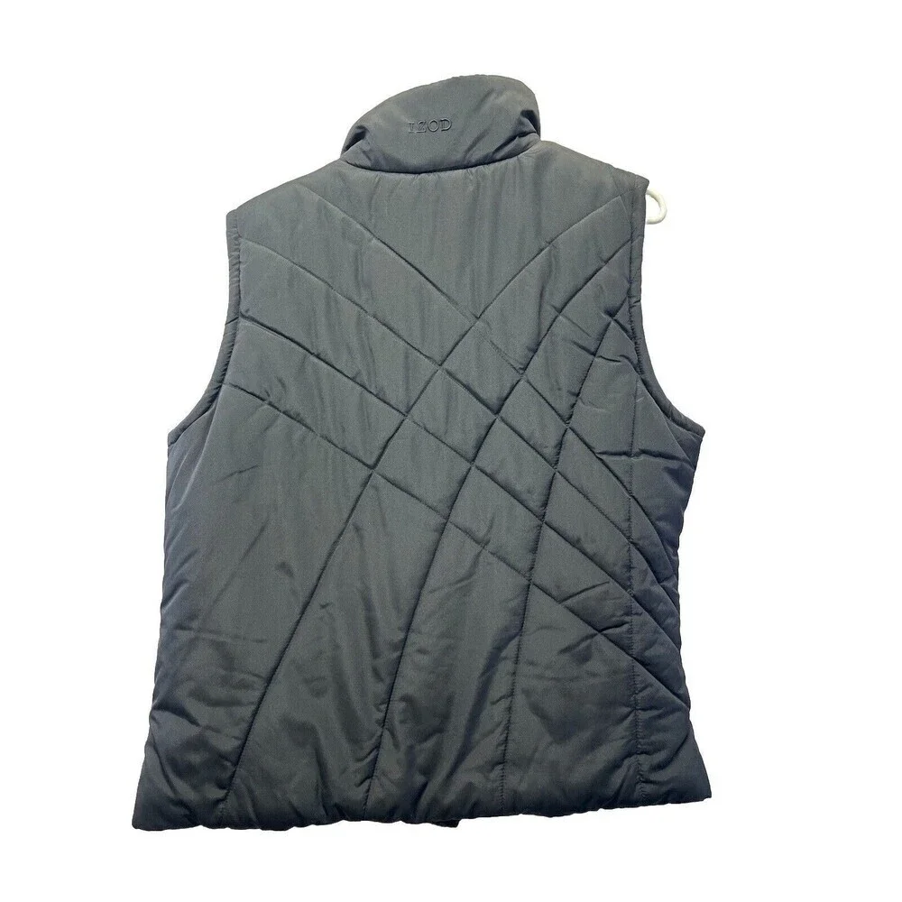 IZOD Women's Quilted Double Side Casual Puffer Vest Solid Black Size Large - Picture 3 of 4